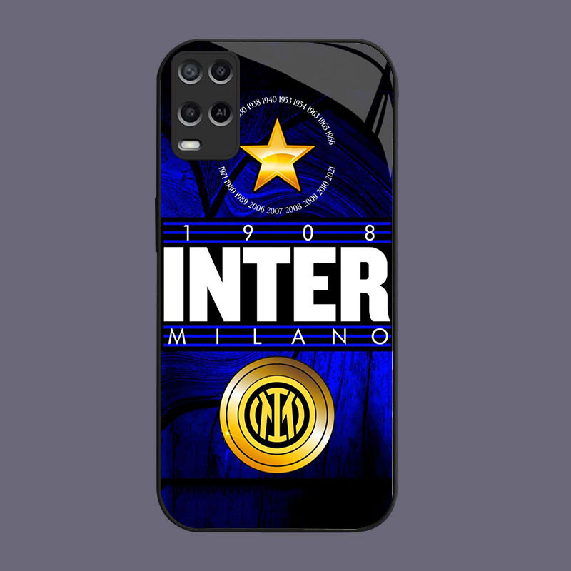 DK-66 Inter Milan Casing GLASS soft frame สีดํา OPPO Realme Narzo Reno 7 8i 50 A54 A55 9 8 Pro 5G
