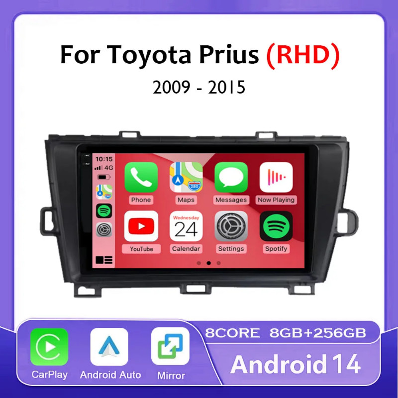 Android 14 Car Radio For Toyota Prius 3 XW30 RHD 2009 - 2015 Multimedia Video Player GPS Navigation