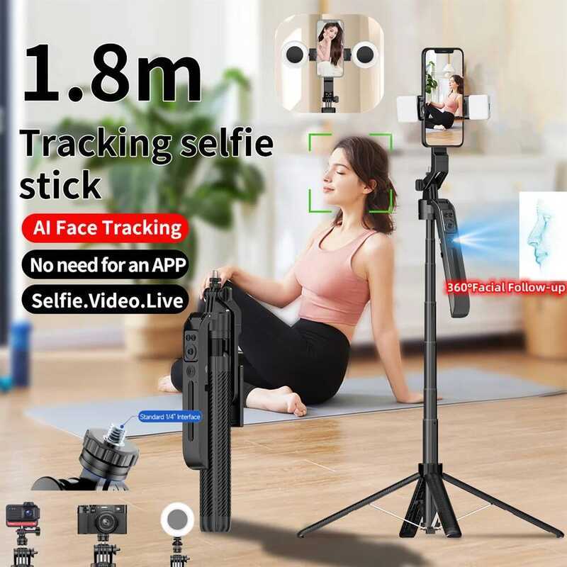 C C12 1.8M Selfie Tripod For Cell Phone 360°Auto-Rotation AI Tracking Shooting Quadrapod With Remot
