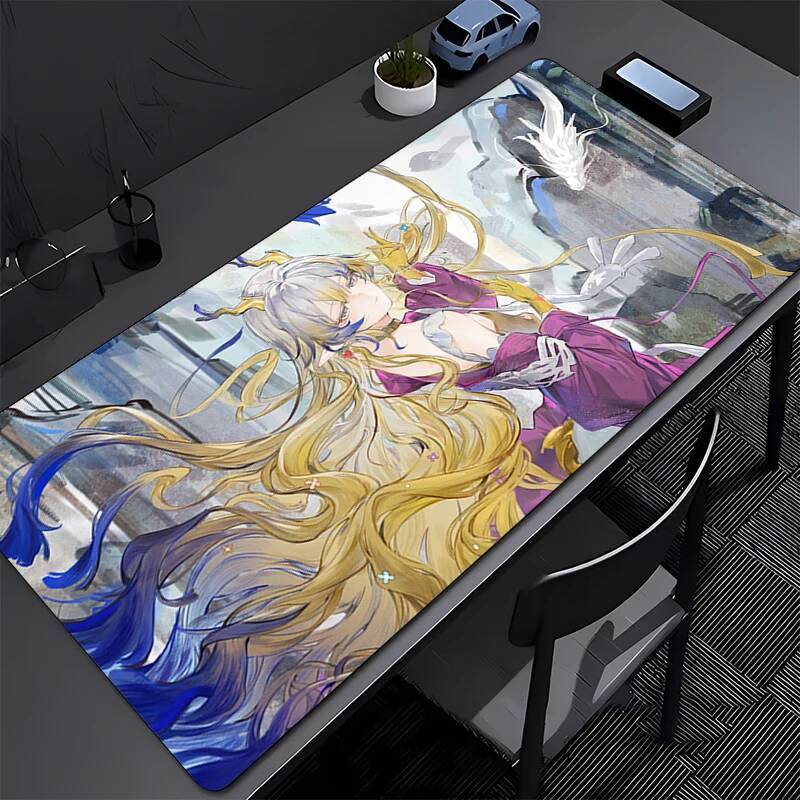 แผ่นรองเมาส์ PC สีชมพูซากุระ Arknights อะนิเมะ Mousepad มังกรสีขาว Kawaii สาว Shu แป้นพิมพ์ Pad แล็ป
