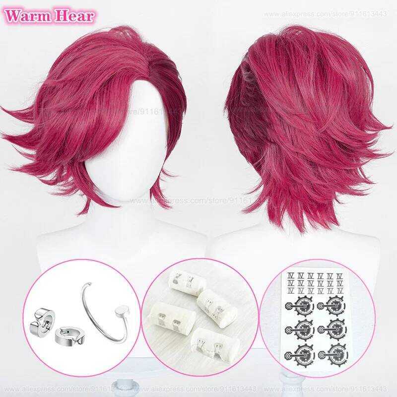 C In Stock Arcane Vi Synthetic Game LOL Mixed Color Cosplay Anime Wig And Nose Ring Violet Heat Res