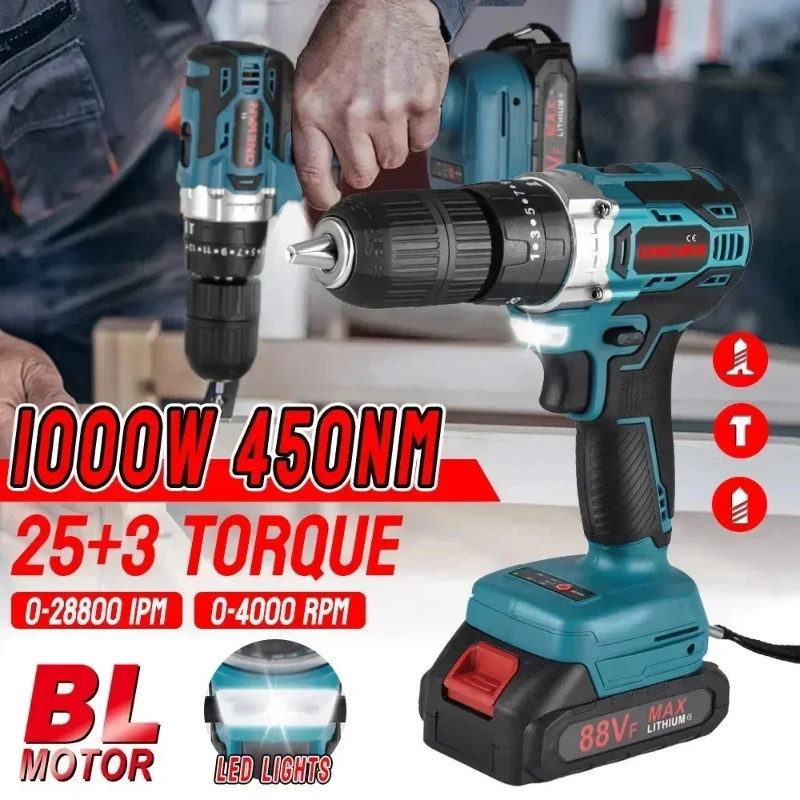 25+3 Torque Brushless Electric Screwdriver Drill 450N.M Wireless Electric Drill Impact Drill Power