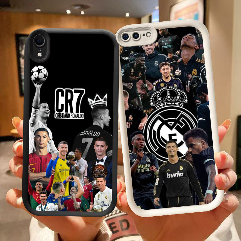 DK-57 CR7 FC Silicone Casing สีดําและสีขาวสําหรับ iPhone X 7 XS XR 8 6 Max Plus