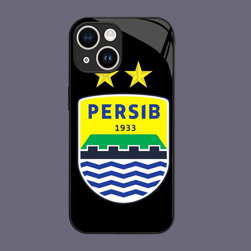 DJ-4 AING PERSIB ฟุตบอลคลับ Casing GLASS กรอบนุ่ม สีดํา iPhone 13 12 11 Mini Pro Max