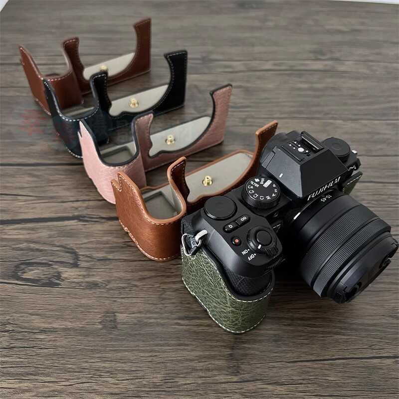 เหมาะสําหรับ Fuji XS20 ลายลิ้นจี่ Deluxe Half Case ซองหนังกล้อง Fuji xs20 ฐานป้องกันกรณี