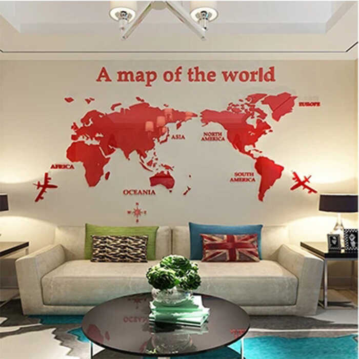 M70-World Map Style 2 Size 80 x 40 3d สติ๊กเกอร์ติดผนังอะคริลิคสามมิติ