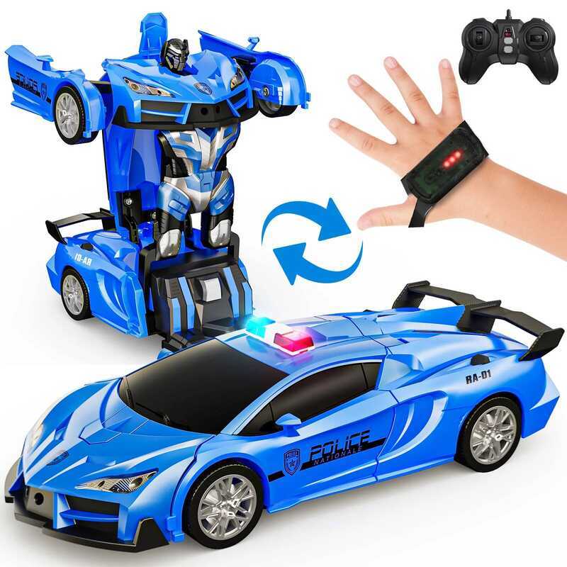 C Remote Control Cars Police Car Toy Gesture Sensing With LED Light, 2.4Ghz One Button Transformati
