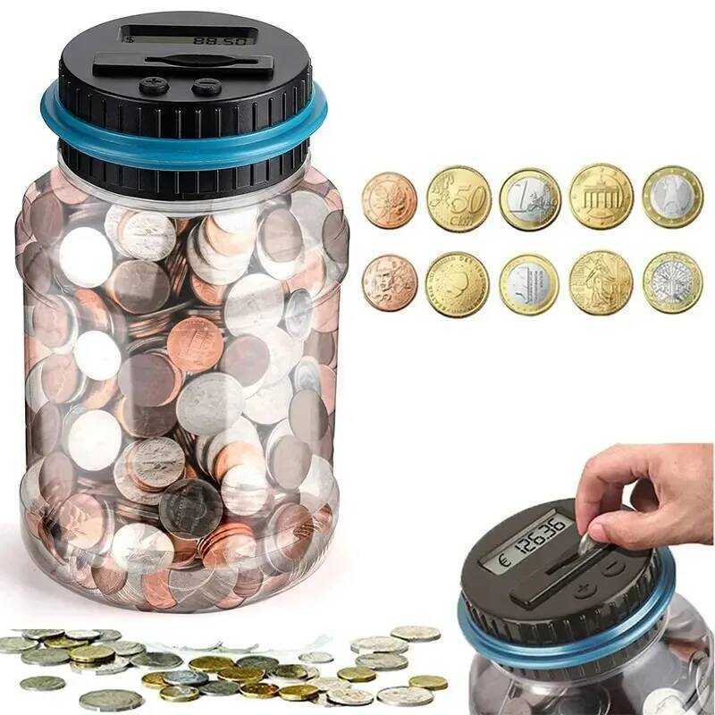 C Electronic Piggy Bank Counter Coin Digital LCD Counting Coin Money Saving Box Jar Coins Storage B