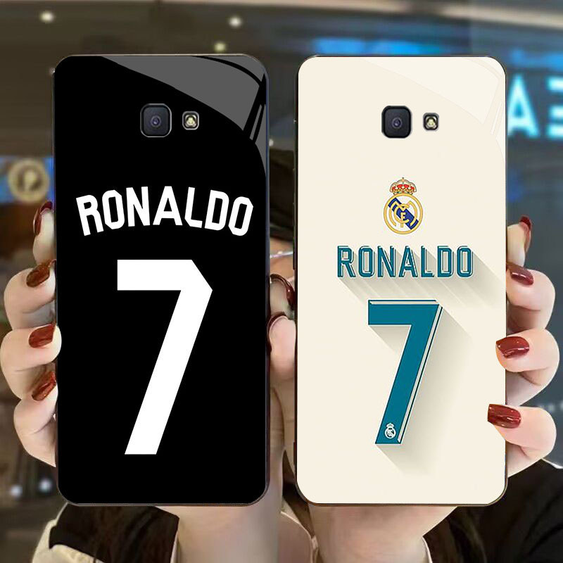 DJ-15 Cristiano Ronaldo Casing GLASS soft frame สีดํา Samsung Note S24 J7 FE J4 S25 Core 9 J6 Prime 