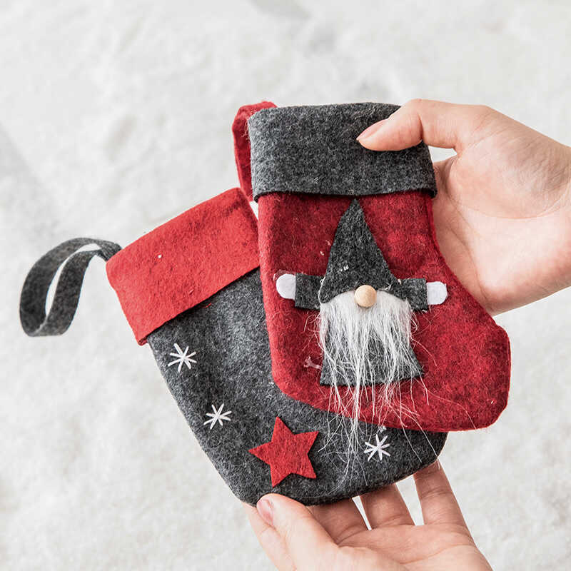 NUCHI Christmas Stocking Felt Snowflake Beard Old Man Christmas Stocking Gift Bag ตกแต่งต้นคริสต์มาส