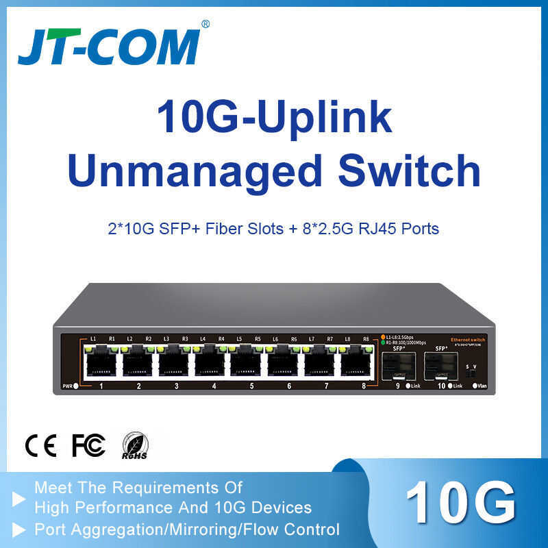 JT-COM 6/10-Port 2.5G สวิตช์เดสก์ท็อป: 4/8x 2.5GBase-T RJ45 + 2x10G SFP+ | เล่นปลั๊กแบบไม่มีพัดลมสํา