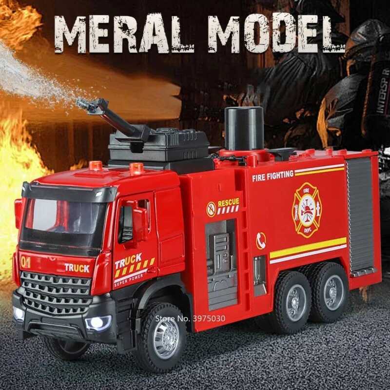 C 1/32 Ladder Truck Waer Tanker Fire Model Alloy Diecasing Sound Ligh The Car Door Can Be Opened Ve