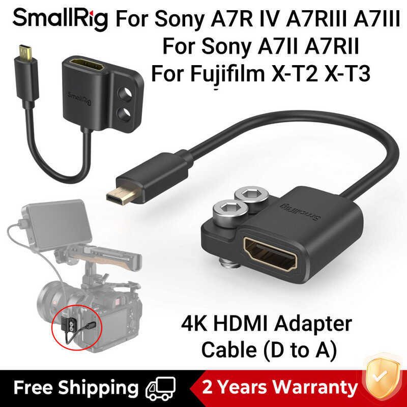 SmallRig Ultra-Slim 4K Micro Cable HDMI Adapter D to A Sony V A7R IV A7RIII A7III A7II A7RII สําหรับ
