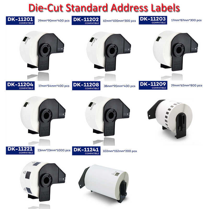 1 ม้วน Brother ใช้งานร่วมกับ Die-Cut มาตรฐานป้ายที่อยู่ DK-11201 DK-11202 DK11202 DK-11203 DK-11204 