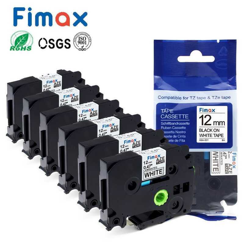 Fimax 6pcs 12 มม.สีดําบนสีขาวเทปสําหรับ TZe 231 Brother P touch Label Maker เครื่องพิมพ์ Labeller PT