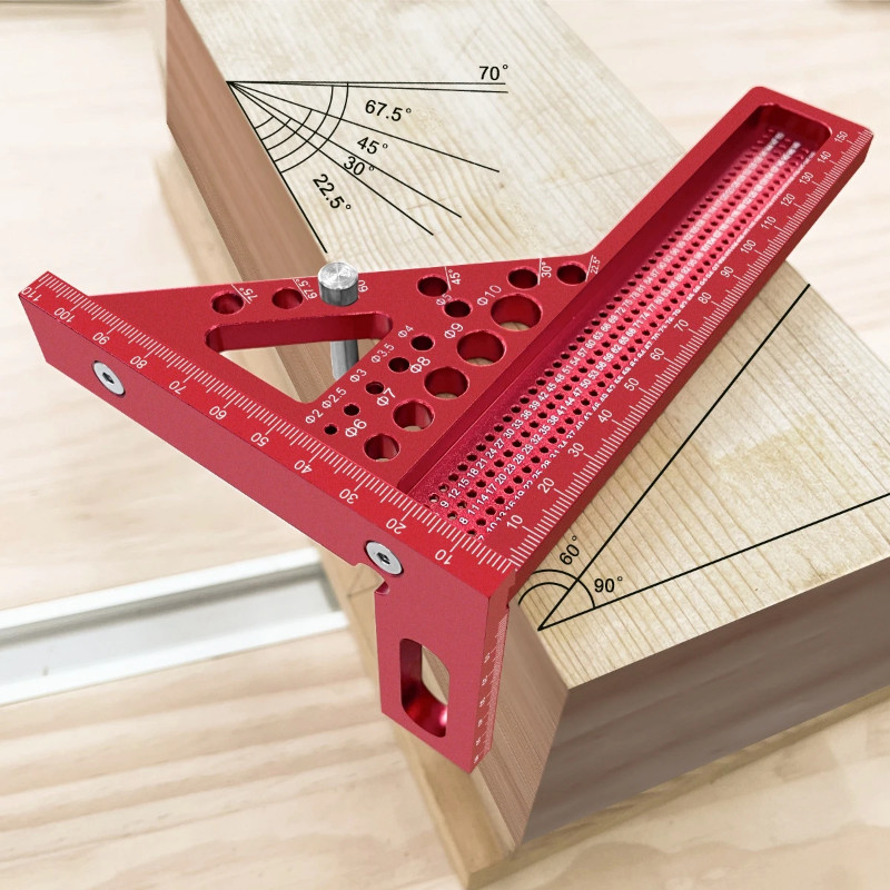Extended 3D Multi-Angle Measuring Ruler Woodworking Square Protractor W/Dowel Pin,Aluminum Miter Tr