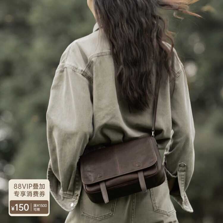 Qiuzhen กระเป๋าสะพายหนังวัว สไตล์เรโทร สำหรับเดินทางทุกวัน