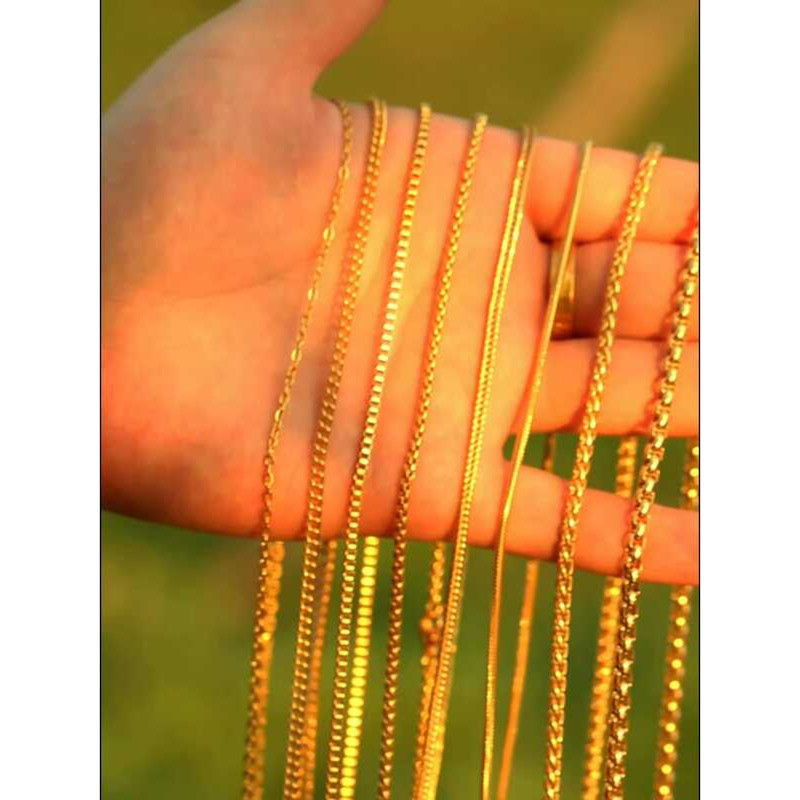 T Thailand Amulet Chain 18K Gold Box Chain สี Retention Non-Fade เสื้อกันหนาวผู้ชายผู้หญิง Mini Smal