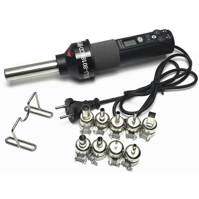 8018 แบบพกพา Hot Air จอแสดงผลดิจิตอลควบคุมอุณหภูมิ 850 อุตสาหกรรมแห้ง LCD Desoldering ฟรี 9 หัวฉีด 4