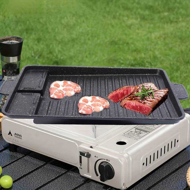 C Non-Stick Smokeless Barbecue Pot Rectangular BBQ Pan Outdoor Camping Cooking Multifunctional