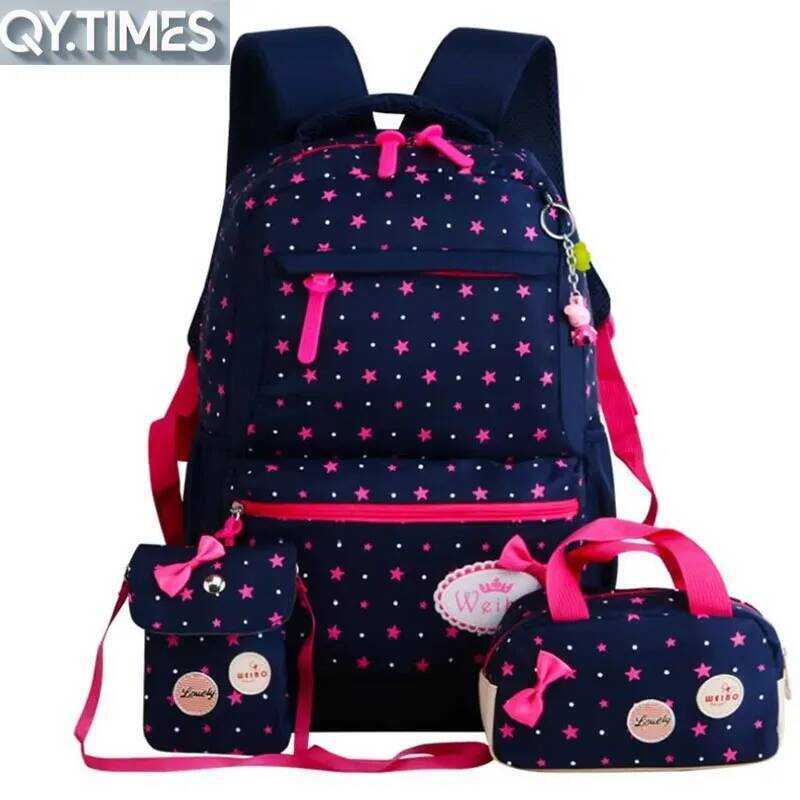 C Qy.Times Backpack For Girls Kids School S 3 Pcs/Set Schoolbag Large Capacity Dot Printing School