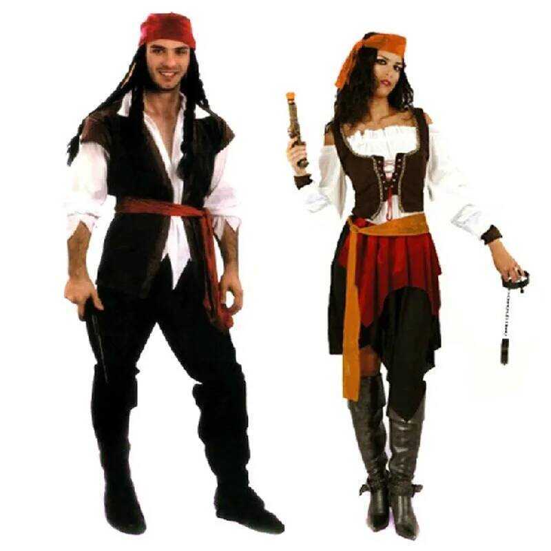 C Carnival Halloween Caribbean Pirates Couple Costume Captain Huntress Clubwear Play Suit Cosplay F