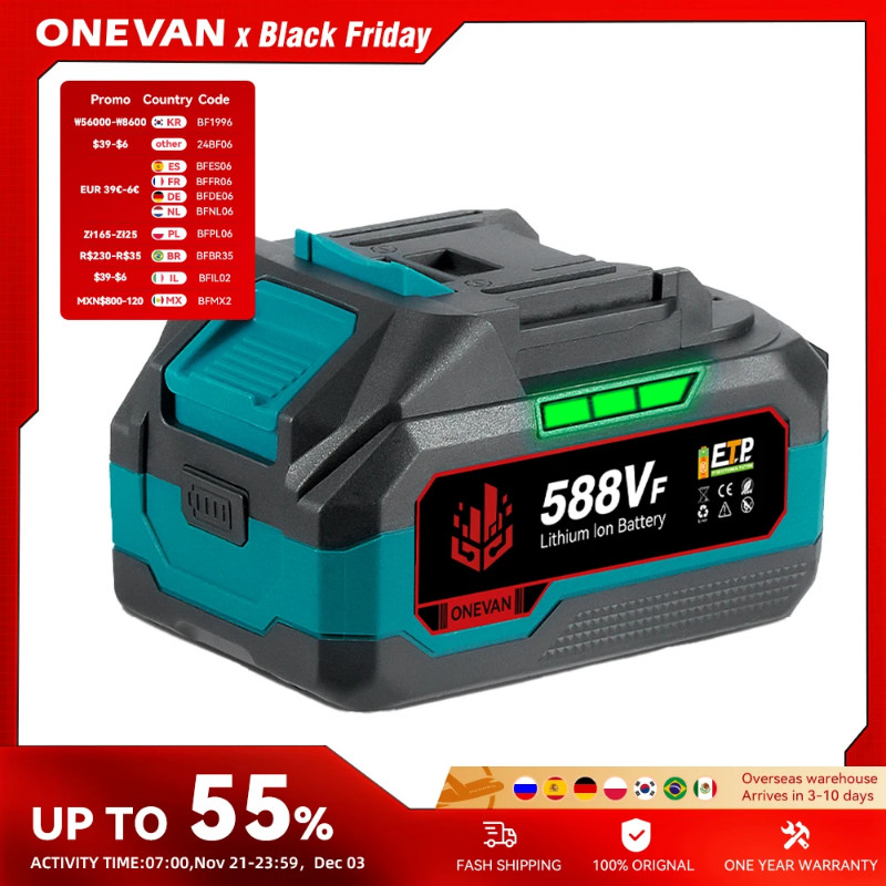 ONEVAN 21V Lithium Battery 928VF 29900mAh 588VF 22900mAh Capacity Indicator Rechargeable For Makita