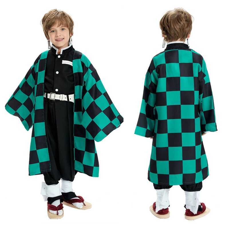 C Cosplay Children's Costume Anime Satan Killer Kimetsu No Yeyang Kamido Tanjiro Kimono Costume Set