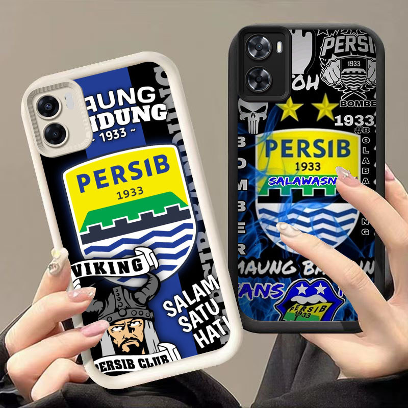 DK-77 Persib โลโก้ซิลิโคนปลอกสีดําและสีขาวสําหรับ OPPO Realme A77s 9i A96 C33 A76