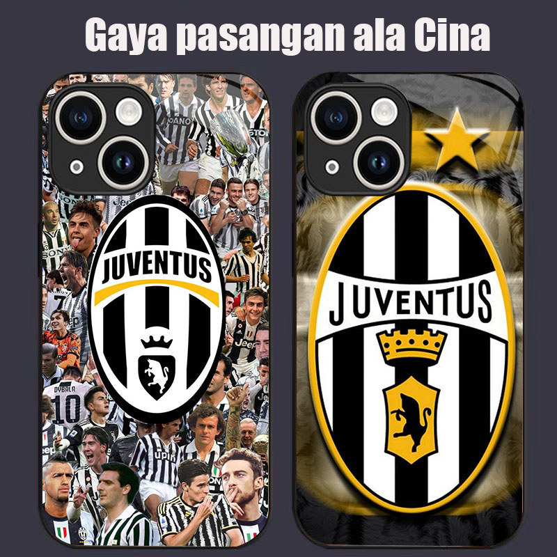 DK-68 JUVENTUS Casing GLASS soft frame สีดํา iPhone 13 12 11 Mini Pro Max