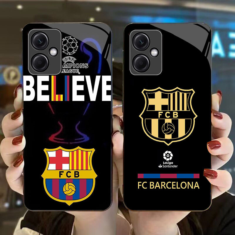 DJ-9 Barcelona FC Casing GLASS soft frame สีดํา Xiaomi Redmi Note Poco A5 13 C71 X5 12 Pro 5G
