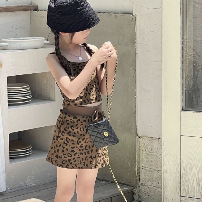 Maillard Girls Leopard Print Set Baby Girl Camisole Skirt Summer 2025 Set
