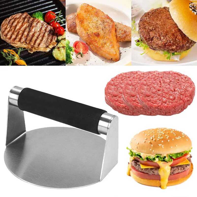 C Stainless Steel 5.5 Inch Burger Press Round Burger Smasher Tool With Anti-Scald Handle For Smashb