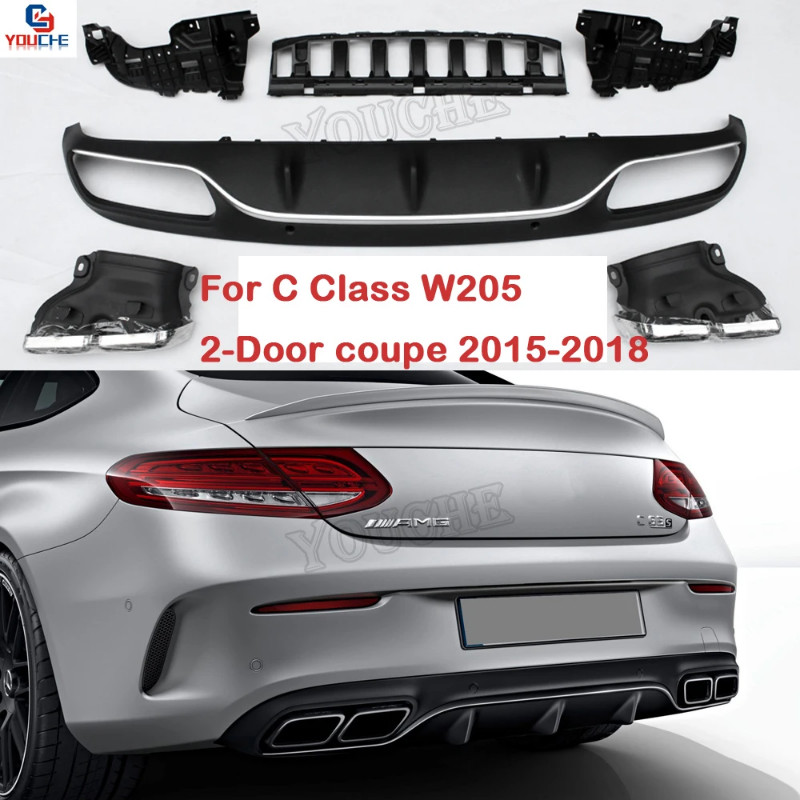 W205 AMG Style Rear Bumper Diffuser Lip For Mercedes Benz W205 Coupe Cabriolet 2-Door 2015-2018 wit