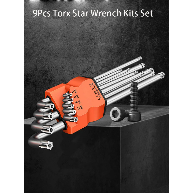 9PCS Torx Star Wrench Allen Keys Hexagon Key Set Hex Head Spanner Keys Set Double End L Type Star S