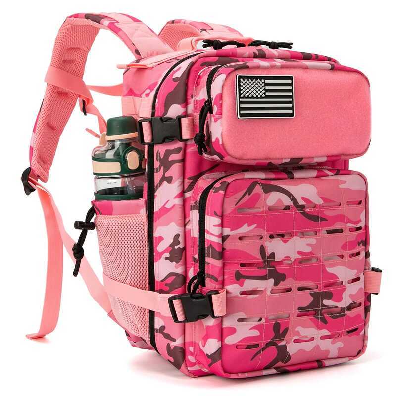 C 25L/45L Tactical Backpack Fo Women/Men Outdoo Hiking Lase Cut Molle Daypack School Gym Rucack Wit