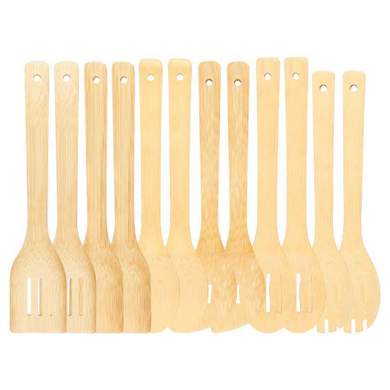 C 12 Pcs Bamboo Cooking Utensils Set Non Stick Bamboo Cooking Utensils Enduring Sturdy Kitchen Uten