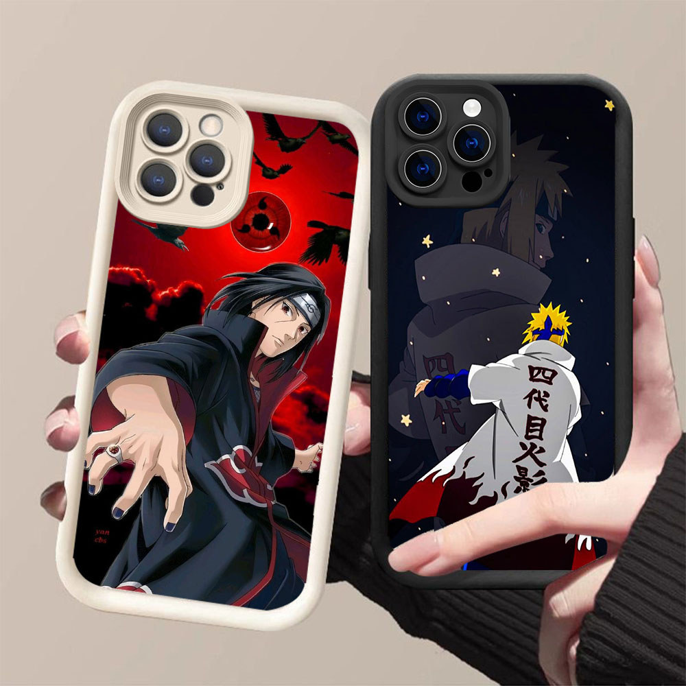 DJ-6 Anime Uchiha Silicone Casing สีดําและสีขาวสําหรับ iPhone 14 15 Pro Max
