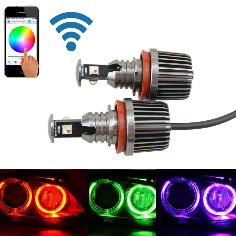80W H8 RGB Color WIFI Control LED angel eye Light Angel Eyes Halo Ring Bulb for BMW E82 E87 E93 E91