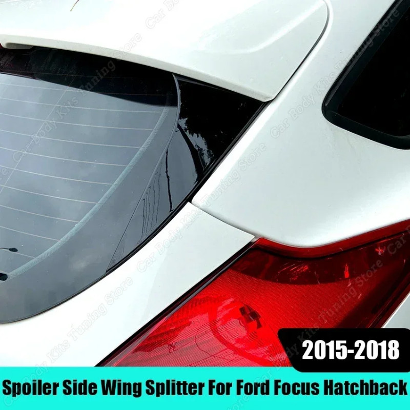 2Pcs Car Trunk Spoiler Side Wing Trim Stickers Splitter For Ford Focus Hatchback 2015-2018 Gloss Bl
