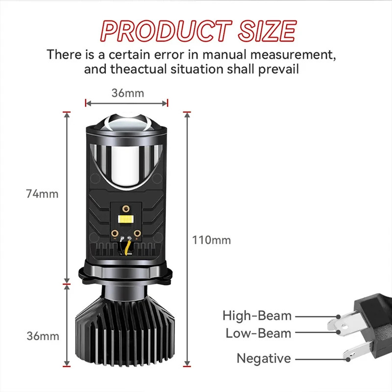 Y6 H4 LED Projector Headlight Projector Lens with Fan Cooling 90W Automobile Hi Lo Beam Bulb 12V