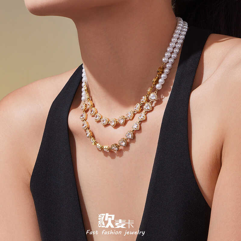 สร้อยคอ Omaka Shijia สแตนเลสชุบทอง 18K ประดับลูกปัดหัวใจ