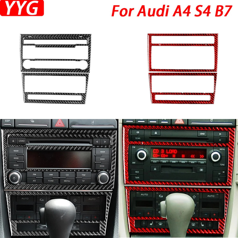 For Audi A4 S4 B7 2005-2008 Carbon Fiber Radio Air Conditioning AC Control Panel Set Trim Cover Car