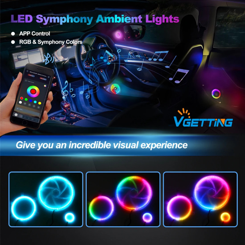 Symphony RGB Car Ambient Horn Light Tweeter LED Audio Hood 64 colors Interior Decoration Atmospere