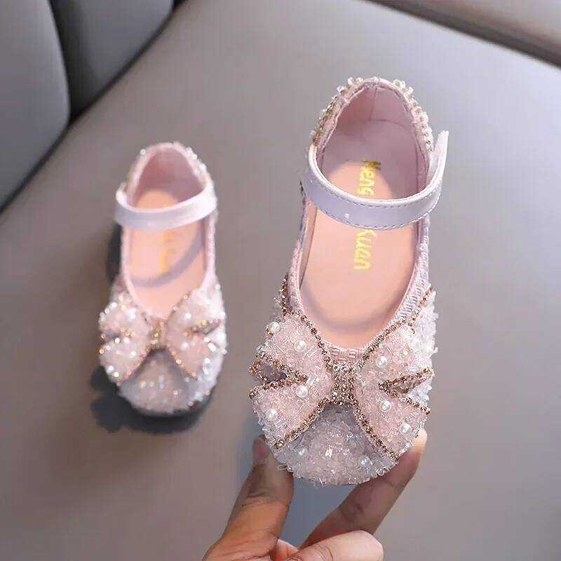 C Children's Leather Shoes Shallow Princess Shoes For Girls Fashion Pearl Elegant Kid Mary Jane Sho