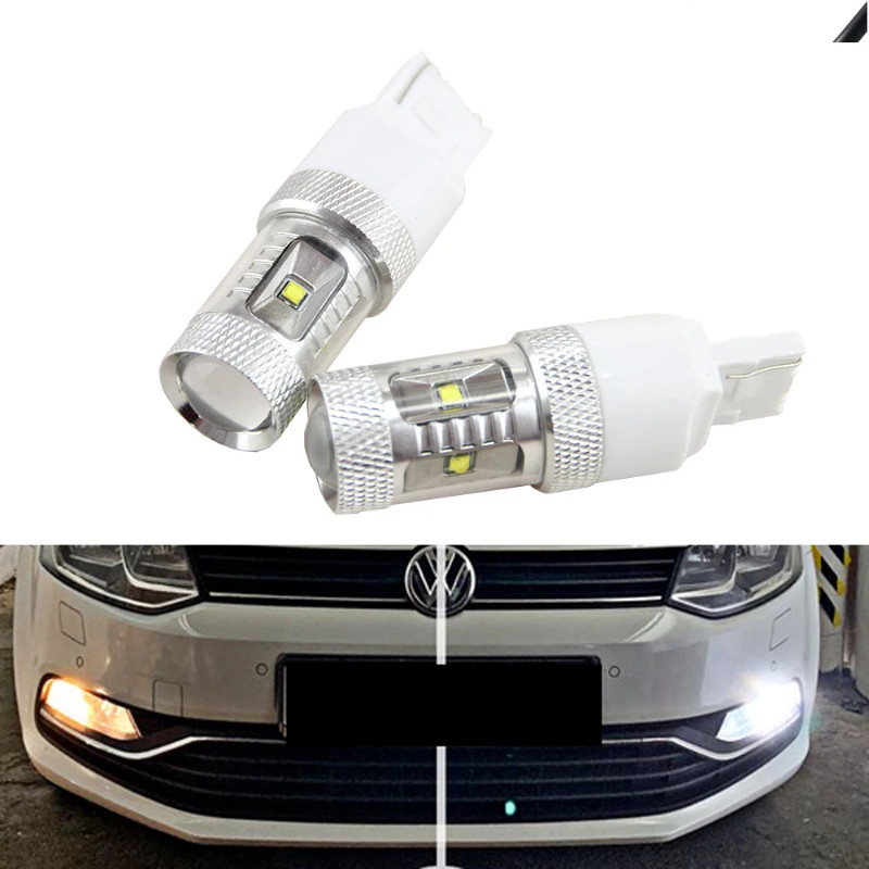 2Pcs 30W White CANBUS No error T20 W21W 7440 7443 LED Bulb for VW Polo 6C (2009-2016) LED Daytime R