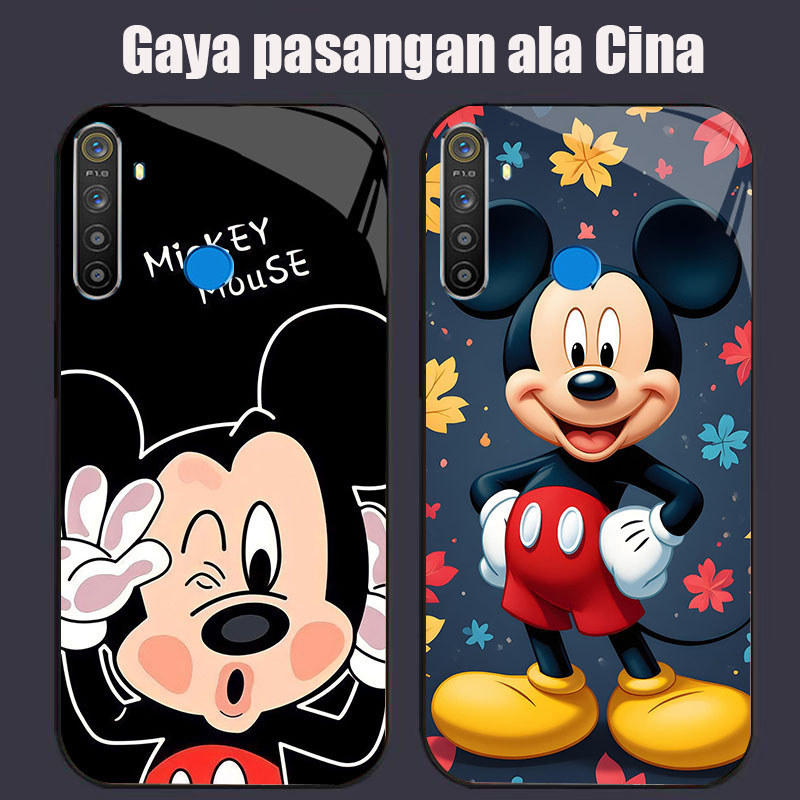 DK-72 Mickey Mouse Casing GLASS soft frame สีดํา OPPO Realme Narzo Reno F27 20 C65 3 5i 5 20A 7 3i 1