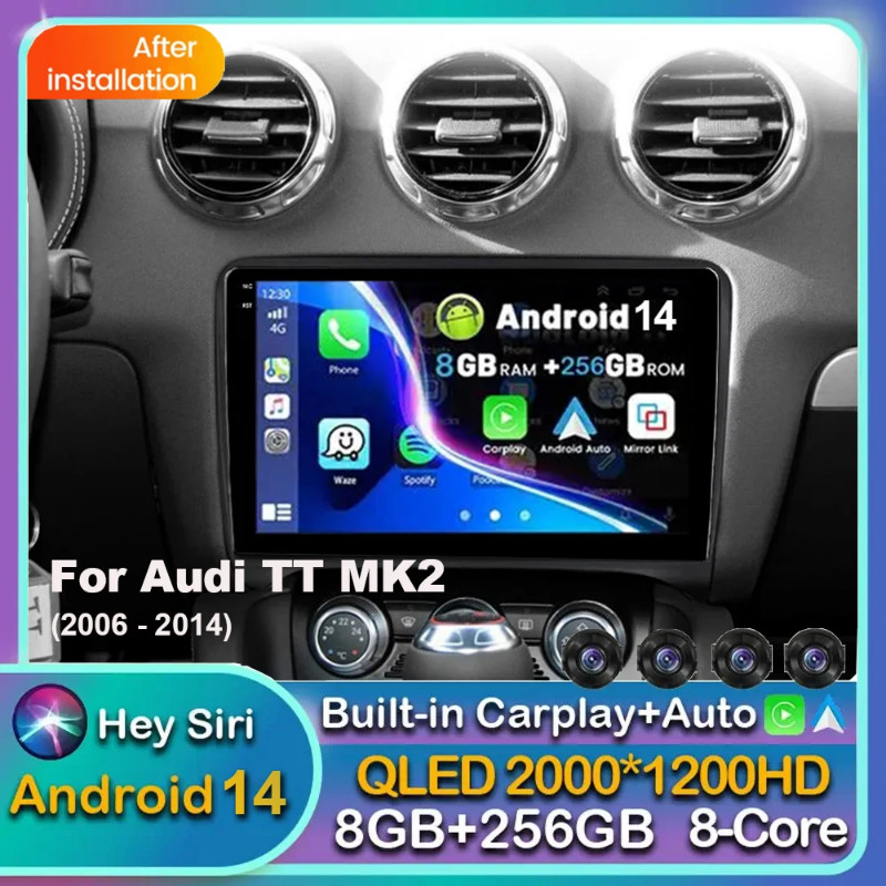 Android 14 Carplay Auto Car Radio For Audi TT MK2 8J 2006 2007 2008 2009 2010 2011 2012 Multimedia