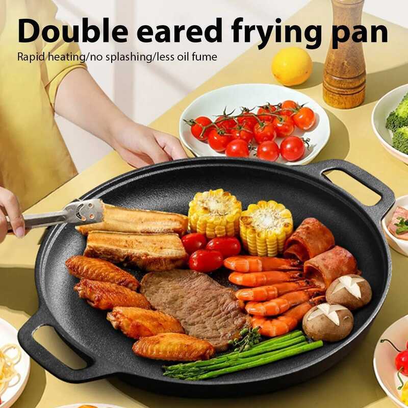 C Cast Iron Frying Pan Non-Stick Grill Pan Pizza Egg Pan Pot Vegetable Steak Skillet Kitchen Flat P