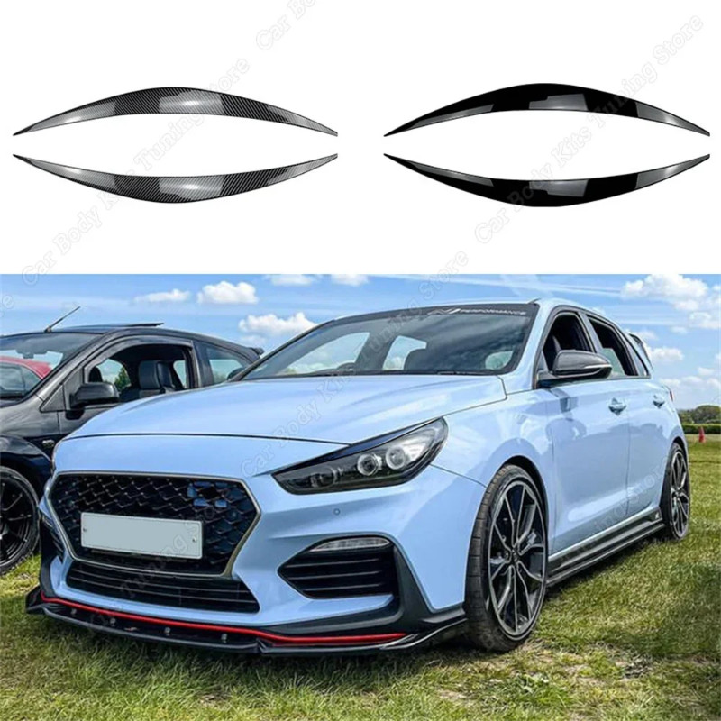 2Pcs ABS Glossy Car Evil Headlight Eyebrows Eyelid For Hyundai i30N N-Line RS Active Performance 20